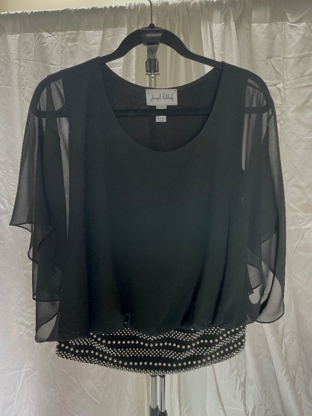 Joseph Ribkoff Black Pearl & Rhinestone Embellished Chiffon Blouse Size 10